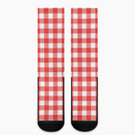 Red And White Buffalo Check Print Crew Socks