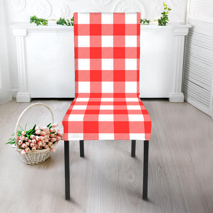 Red And White Buffalo Check Print Dining Chair Slipcover