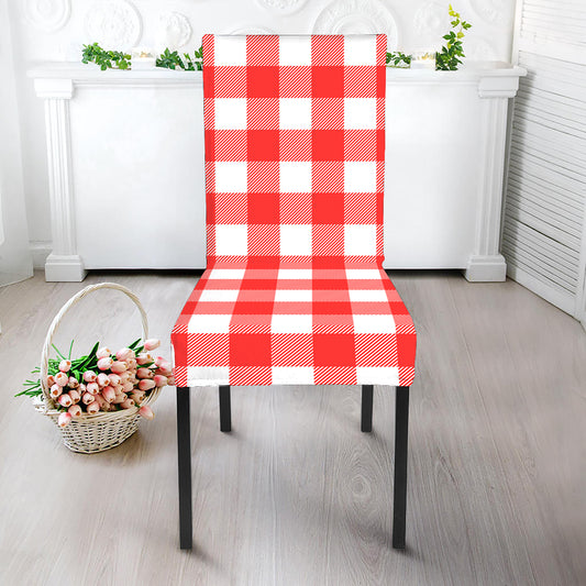 Red And White Buffalo Check Print Dining Chair Slipcover