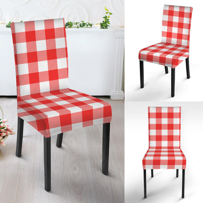 Red And White Buffalo Check Print Dining Chair Slipcover