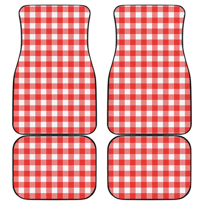 Red And White Buffalo Check Print Front and Back Car Floor Mats