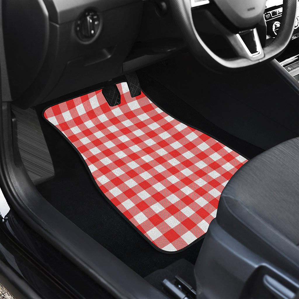 Red And White Buffalo Check Print Front and Back Car Floor Mats