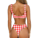 Red And White Buffalo Check Print Front Bow Tie Bikini