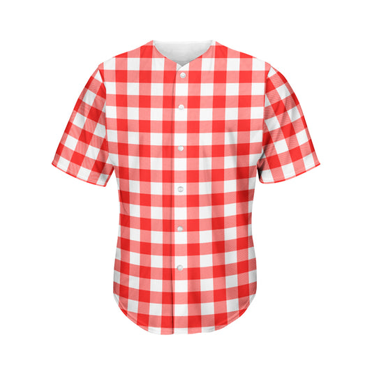 Red And White Buffalo Check Print Men's Baseball Jersey