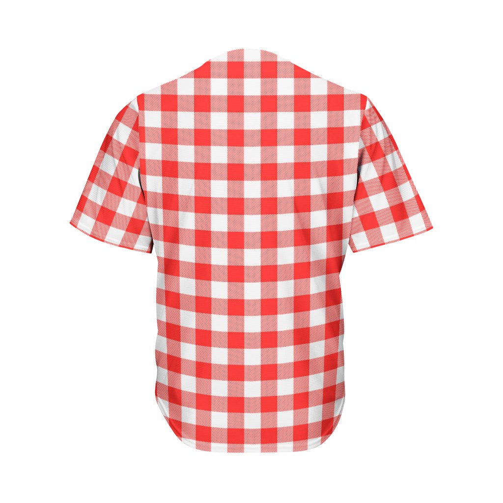 Red And White Buffalo Check Print Men's Baseball Jersey