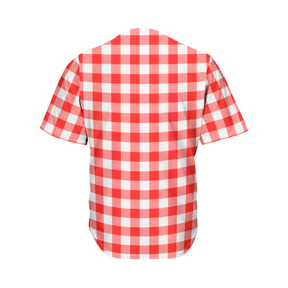 Red And White Buffalo Check Print Men's Baseball Jersey