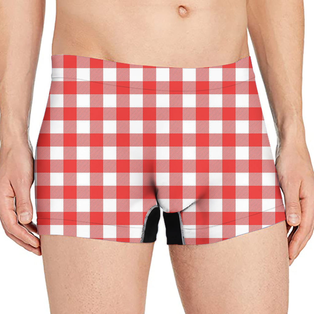 Red And White Buffalo Check Print Men's Boxer Briefs