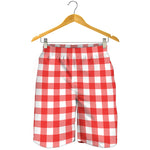 Red And White Buffalo Check Print Men's Shorts