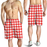 Red And White Buffalo Check Print Men's Shorts