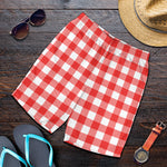 Red And White Buffalo Check Print Men's Shorts