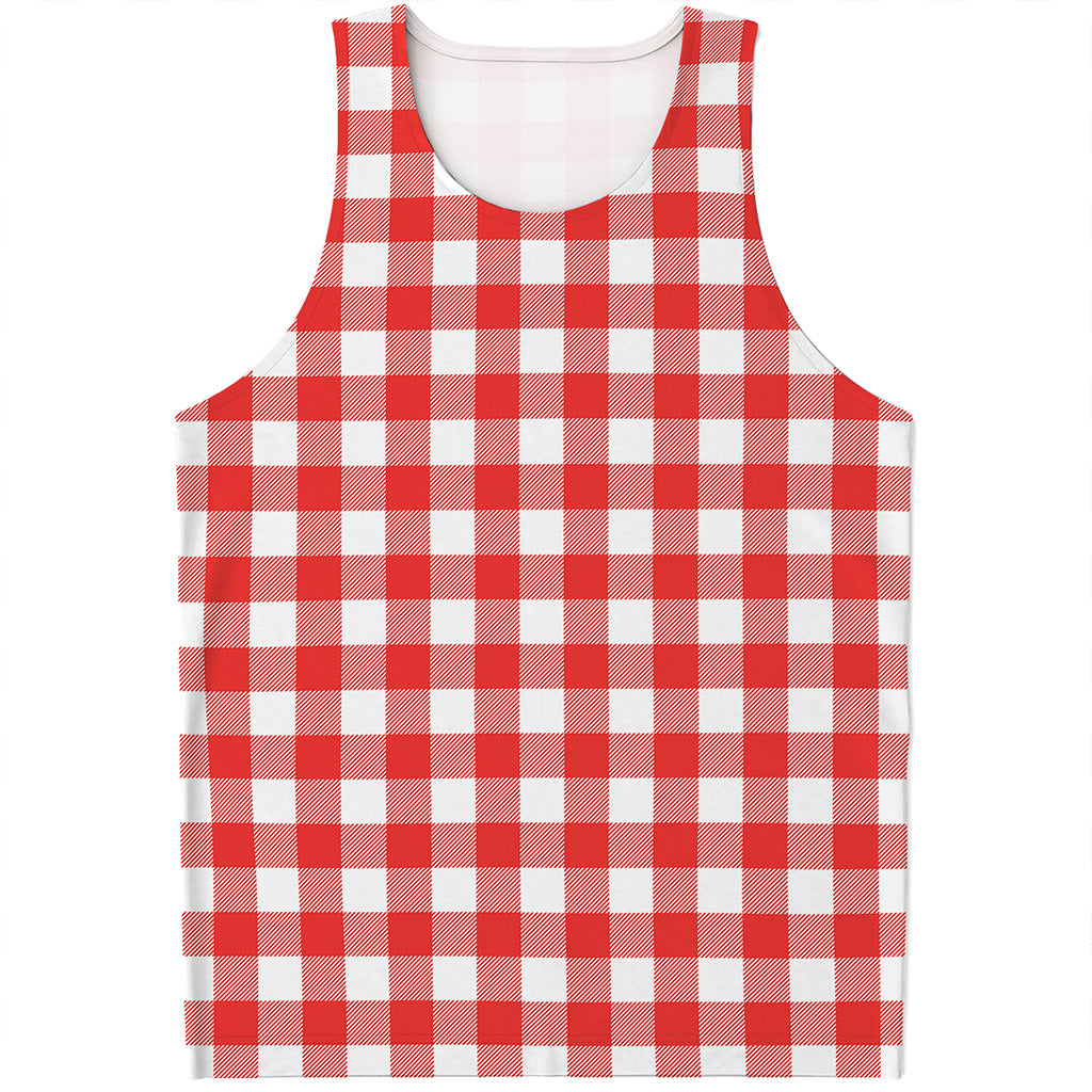 Red And White Buffalo Check Print Men's Tank Top