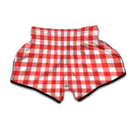 Red And White Buffalo Check Print Muay Thai Boxing Shorts