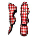 Red And White Buffalo Check Print Muay Thai Shin Guard