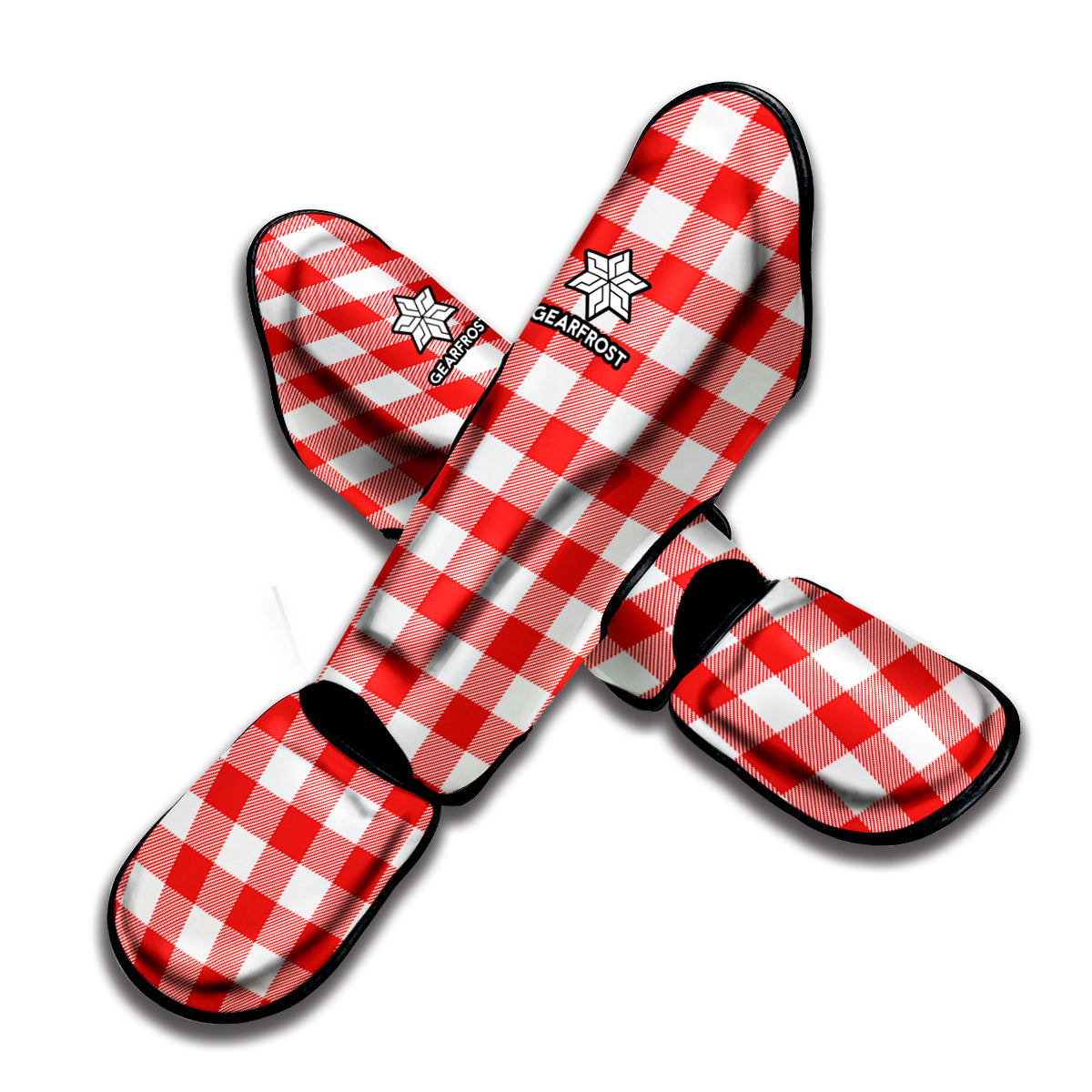 Red And White Buffalo Check Print Muay Thai Shin Guard