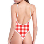 Red And White Buffalo Check Print One Piece High Cut Swimsuit