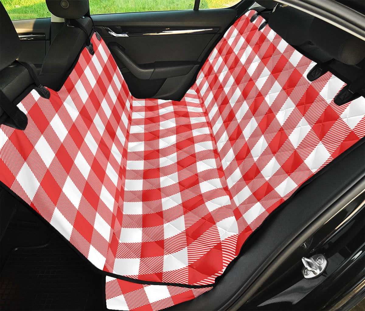 Red And White Buffalo Check Print Pet Car Back Seat Cover