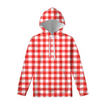 Red And White Buffalo Check Print Pullover Hoodie