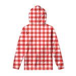Red And White Buffalo Check Print Pullover Hoodie