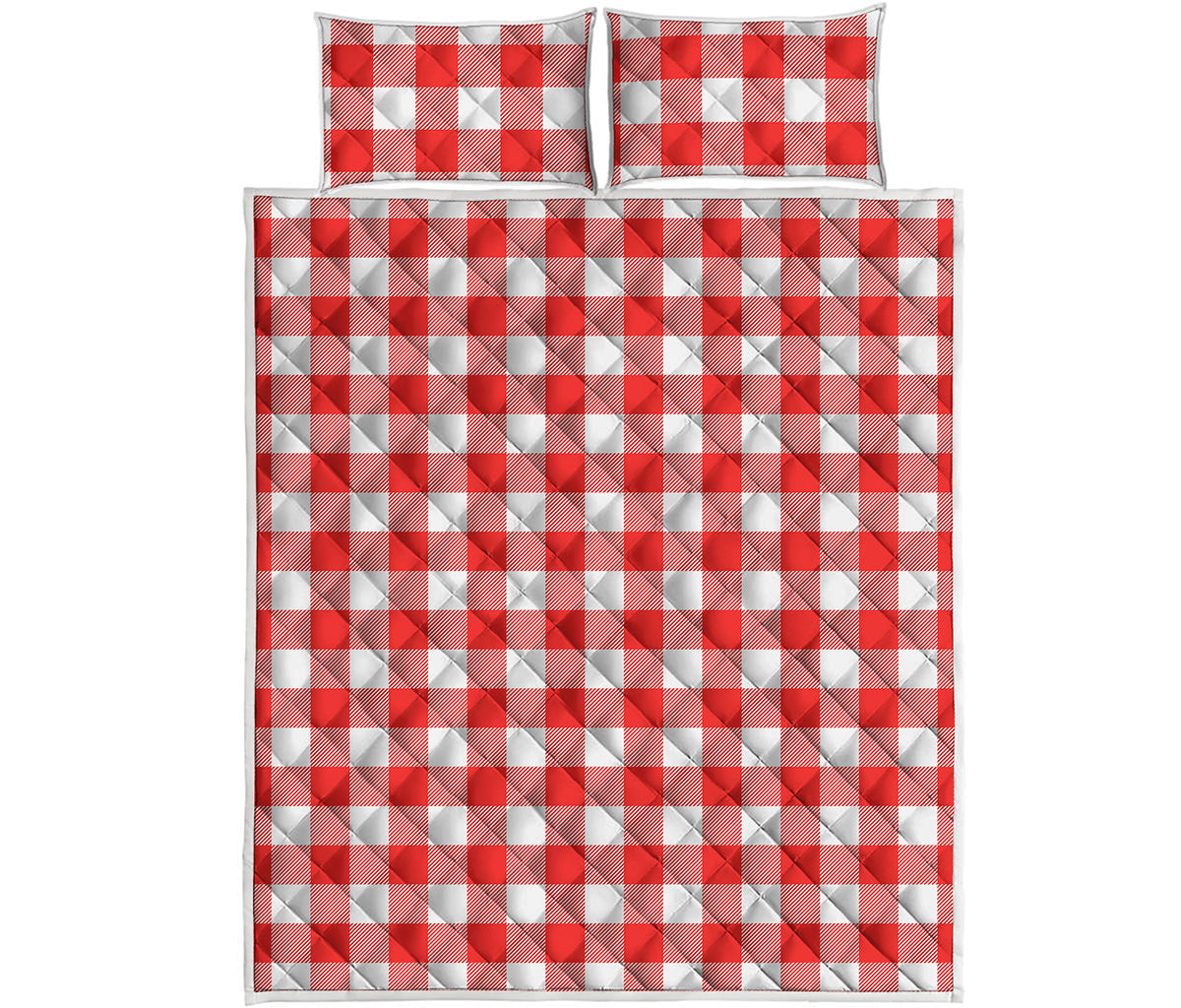 Red And White Buffalo Check Print Quilt Bed Set