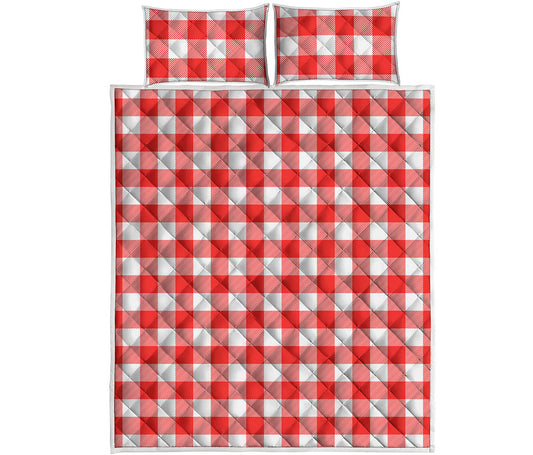 Red And White Buffalo Check Print Quilt Bed Set