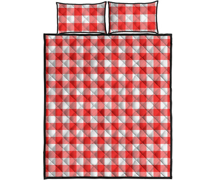 Red And White Buffalo Check Print Quilt Bed Set
