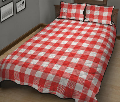 Red And White Buffalo Check Print Quilt Bed Set