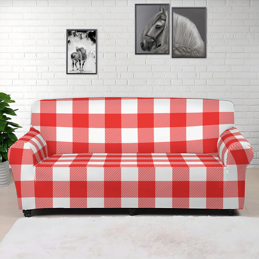 Red And White Buffalo Check Print Sofa Cover