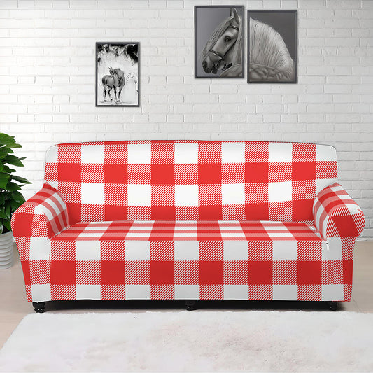 Red And White Buffalo Check Print Sofa Cover