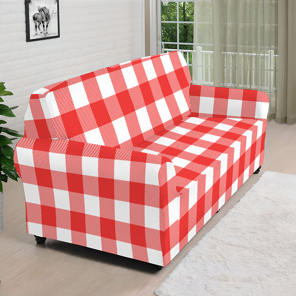Red And White Buffalo Check Print Sofa Cover