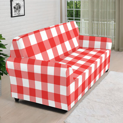 Red And White Buffalo Check Print Sofa Cover