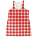 Red And White Buffalo Check Print Women's Racerback Tank Top