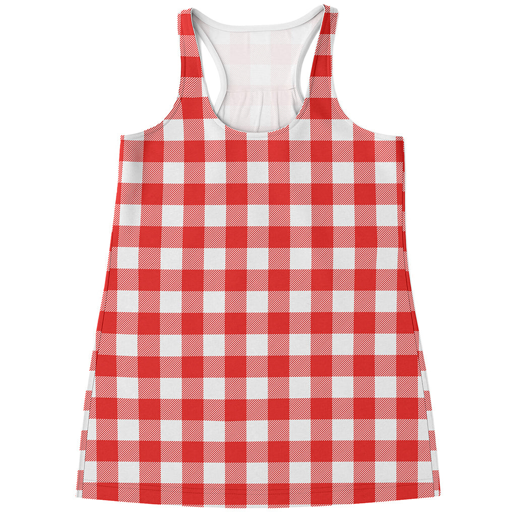 Red And White Buffalo Check Print Women's Racerback Tank Top