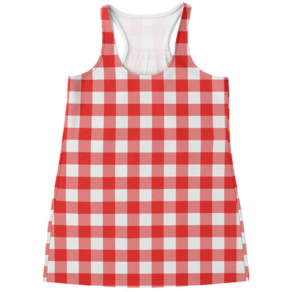 Red And White Buffalo Check Print Women's Racerback Tank Top