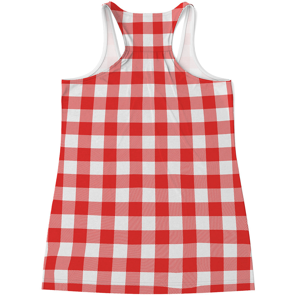 Red And White Buffalo Check Print Women's Racerback Tank Top