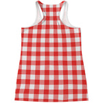 Red And White Buffalo Check Print Women's Racerback Tank Top