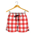Red And White Buffalo Check Print Women's Shorts