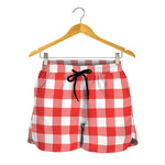 Red And White Buffalo Check Print Women's Shorts