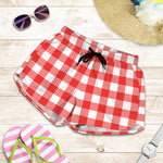 Red And White Buffalo Check Print Women's Shorts
