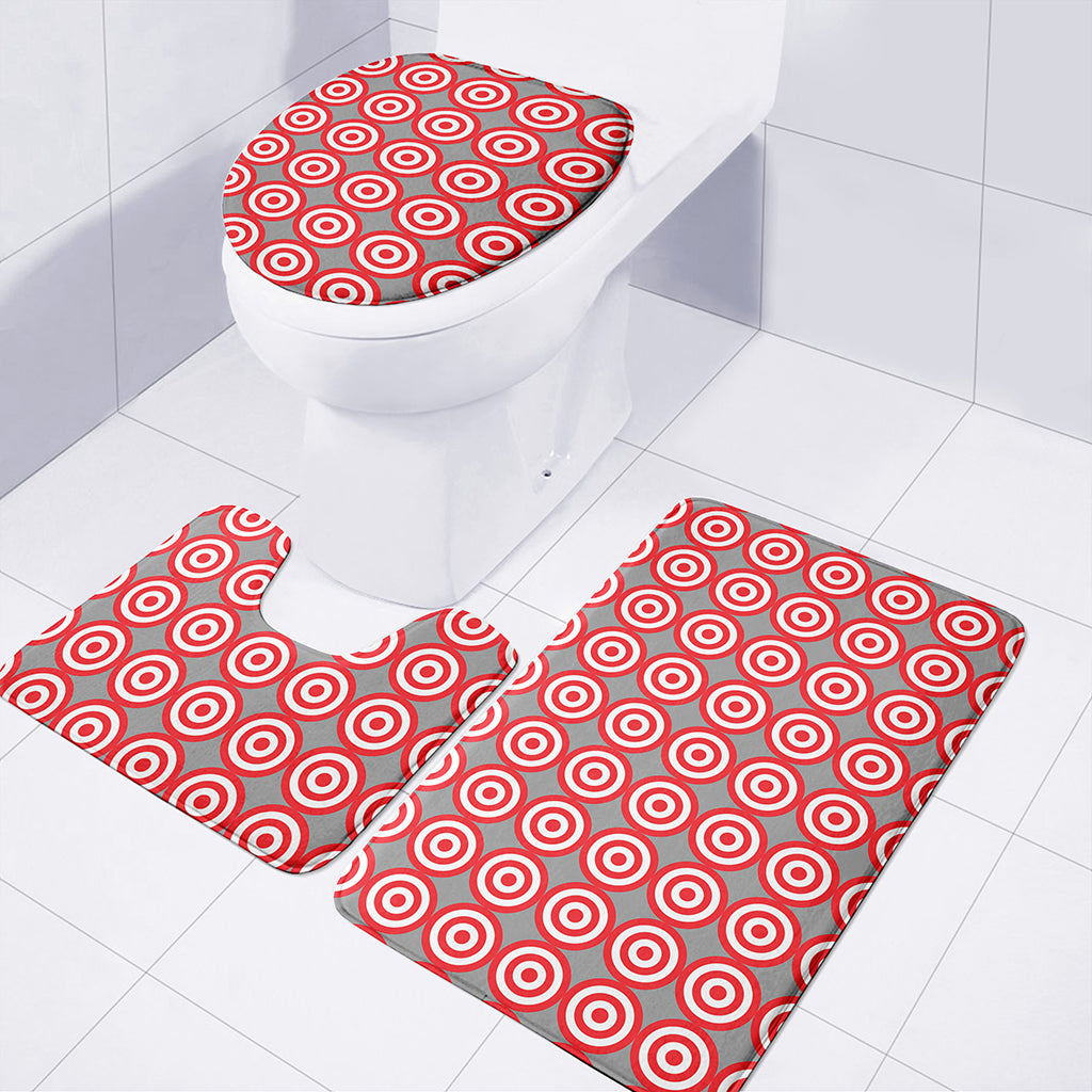 Red And White Bullseye Target Print 3 Piece Bath Mat Set