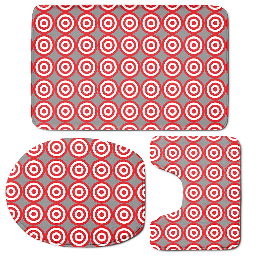 Red And White Bullseye Target Print 3 Piece Bath Mat Set