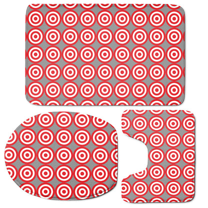 Red And White Bullseye Target Print 3 Piece Bath Mat Set