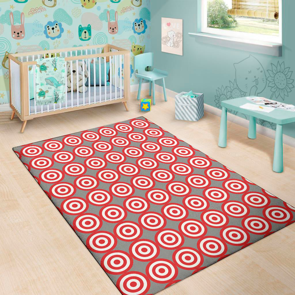 Red And White Bullseye Target Print Area Rug