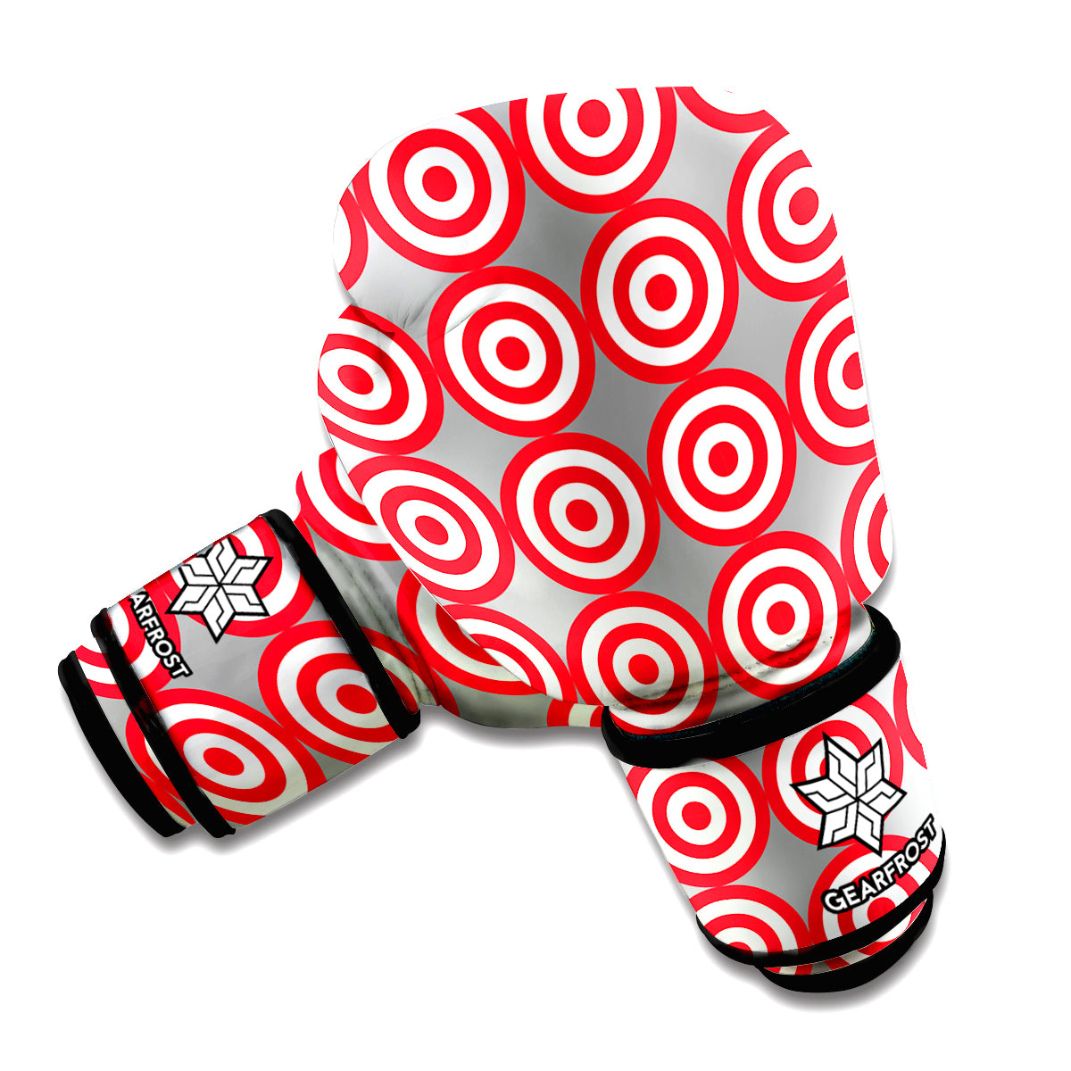 Red And White Bullseye Target Print Boxing Gloves