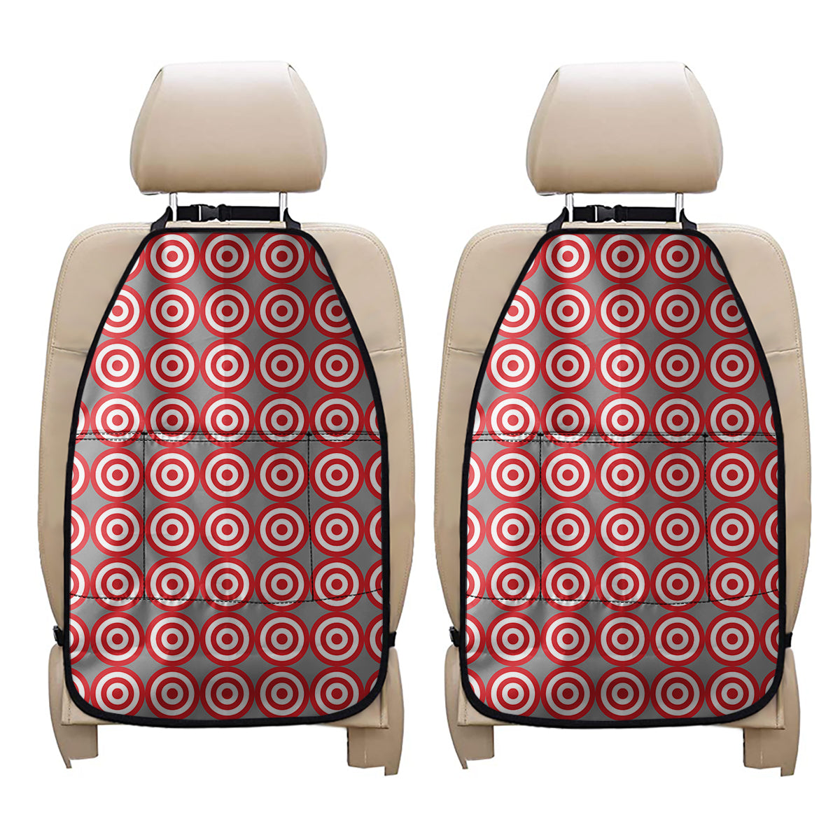 Red And White Bullseye Target Print Car Seat Organizers