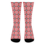 Red And White Bullseye Target Print Crew Socks