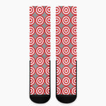 Red And White Bullseye Target Print Crew Socks
