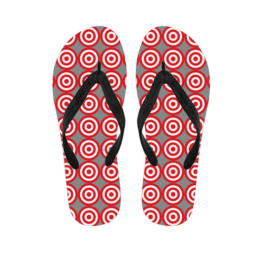 Red And White Bullseye Target Print Flip Flops