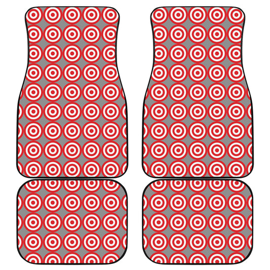 Red And White Bullseye Target Print Front and Back Car Floor Mats
