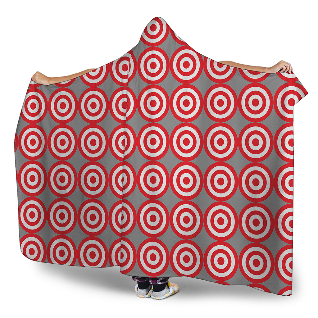 Red And White Bullseye Target Print Hooded Blanket