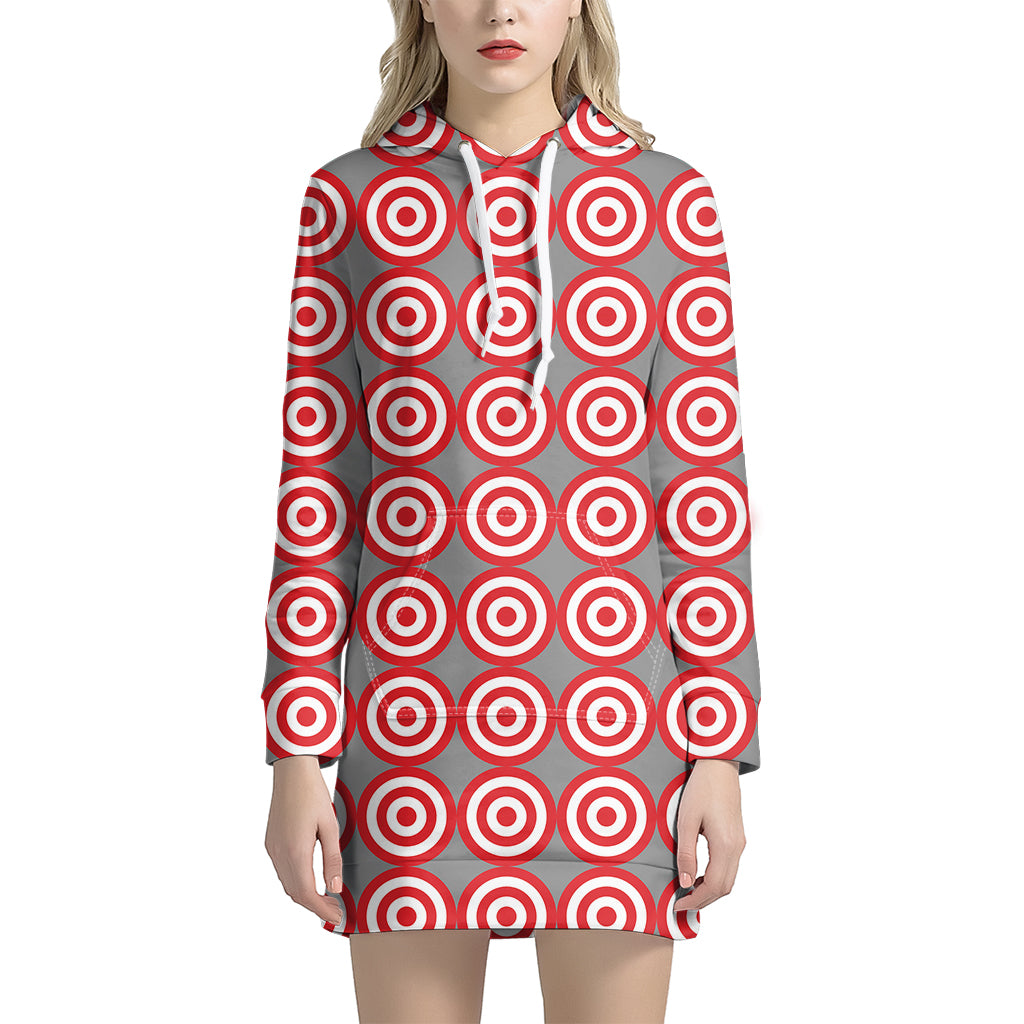 Red And White Bullseye Target Print Hoodie Dress